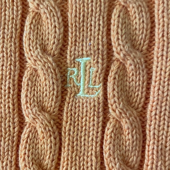 Lauren orange cable knit cotton sweater, medium, weight, size large, like new - Picture 3 of 7
